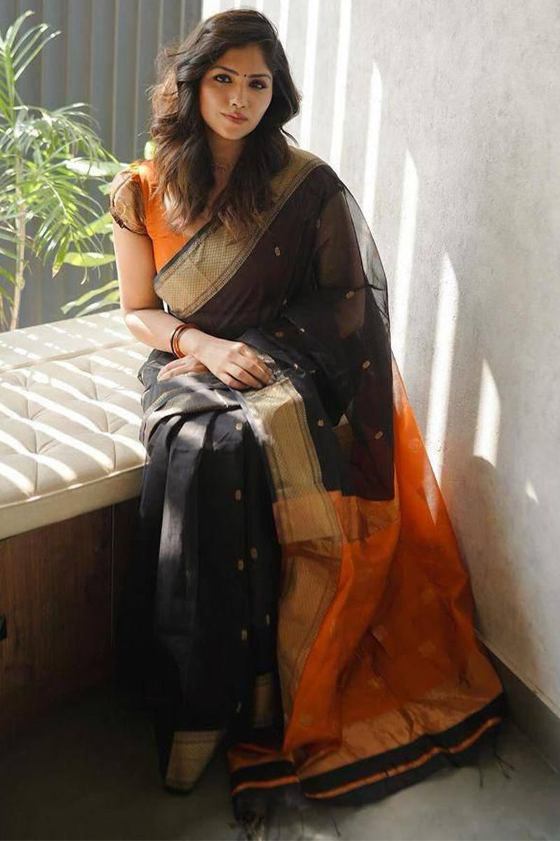 Rhapsody Black Cotton Silk Saree With Sensational Blouse Piece