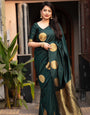 Girlish Dark Green Soft Silk Saree With Super classy Blouse Piece