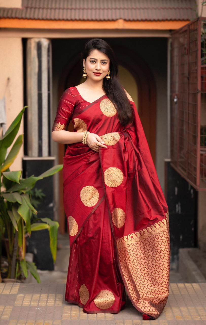 Unequalled Maroon Soft Silk Saree With Inimitable Blouse Piece