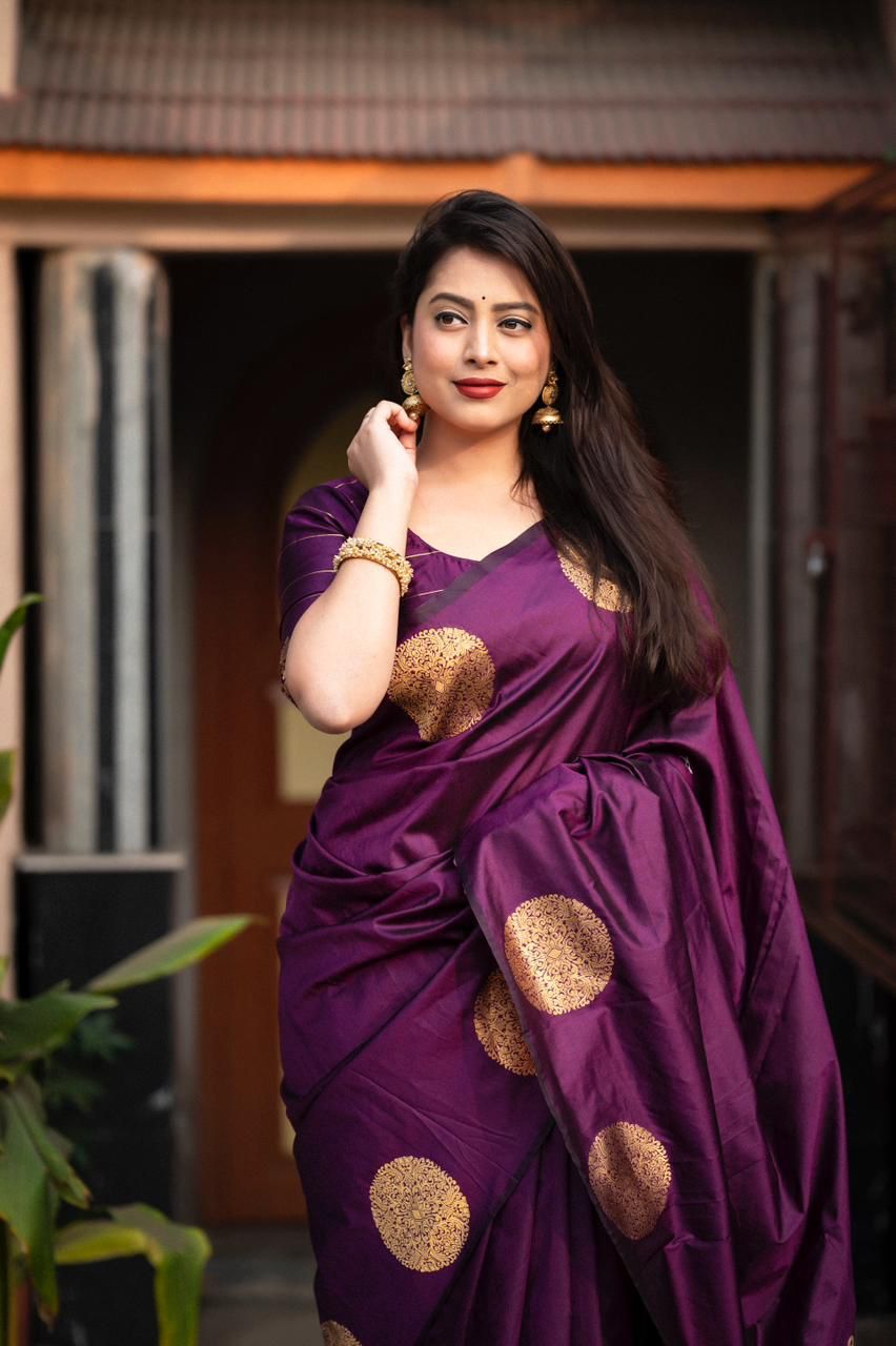 Proficient Purple Soft Silk Saree With Ineffable Blouse Piece