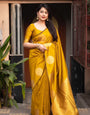 Elaborate Yellow Soft Silk Saree With Seraphic Blouse Piece