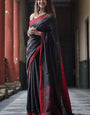 Incomparable Black Cotton Silk Saree With Luminous Blouse Piece