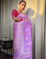 Flattering Lavender Soft Silk Saree With Blooming Blouse Piece