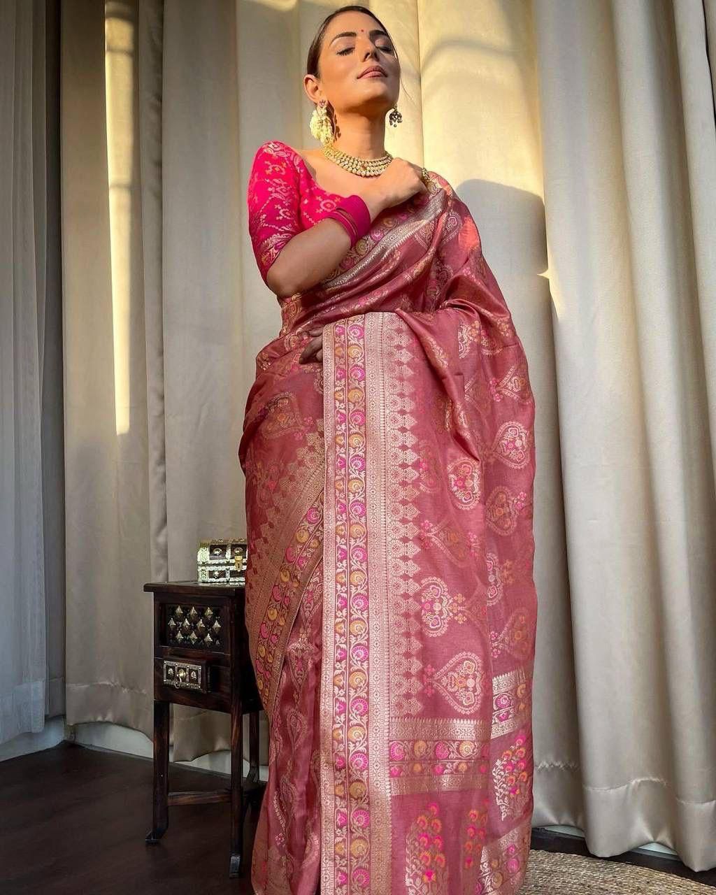 Confounding Peach Soft Silk Saree With Majestic Blouse Piece