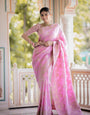 Elision Baby Pink Pink Soft Silk Saree With Imaginative Blouse Piece