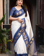 Sensational Off White Soft Silk Saree With Mesmeric Blouse Piece