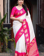 Flaunt Off White Soft Silk Saree With Blissful Blouse Piece