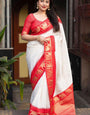 Attractive Off White Soft Silk Saree With Majesty Blouse Piece