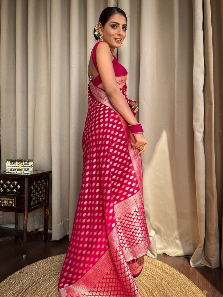 Breathtaking Dark Pink Soft Banarasi Silk Saree With Dulcet Blouse