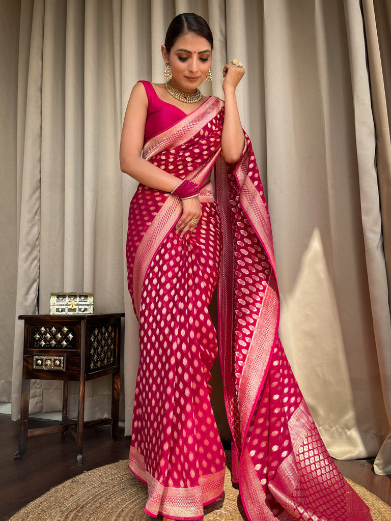 Breathtaking Dark Pink Soft Banarasi Silk Saree With Dulcet Blouse