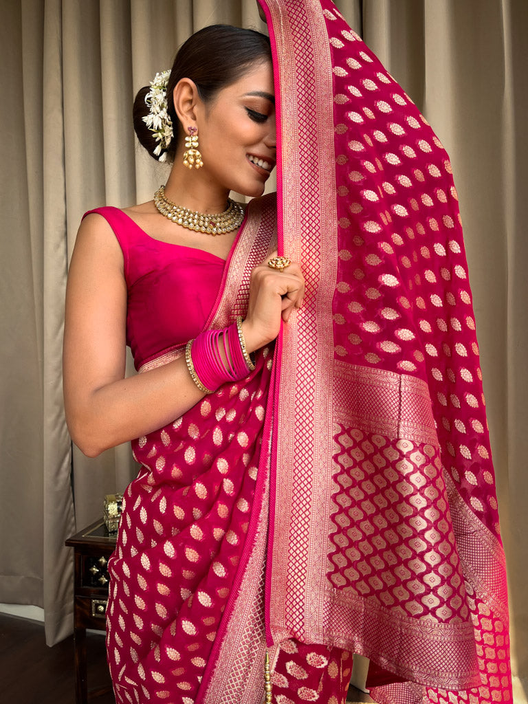 Breathtaking Dark Pink Soft Banarasi Silk Saree With Dulcet Blouse