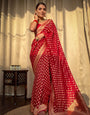 Piquant Red Soft Banarasi Silk Saree With Dalliance Blouse