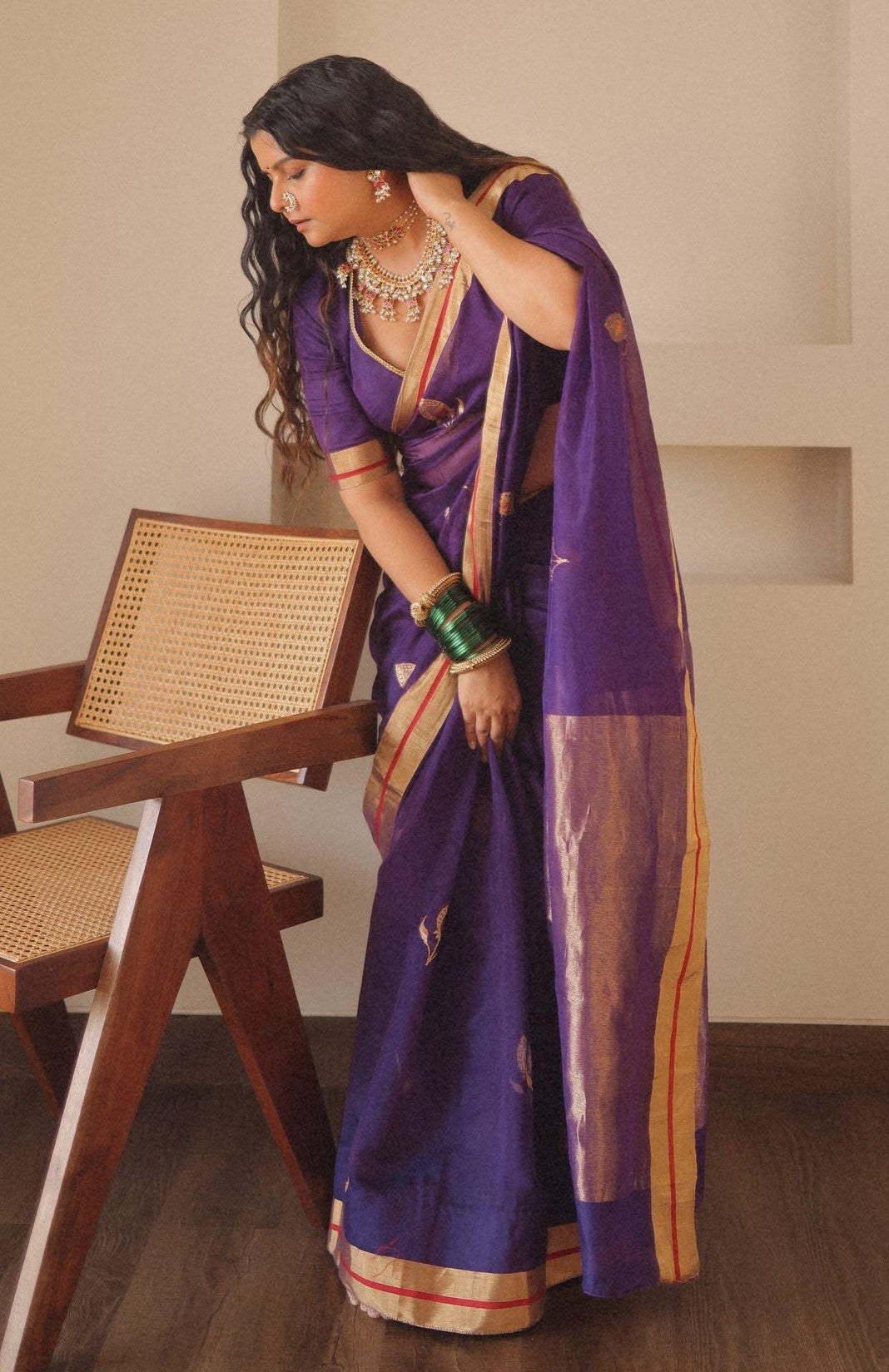 Lassitude Purple Cotton Silk Saree With Scrumptious Blouse Piece