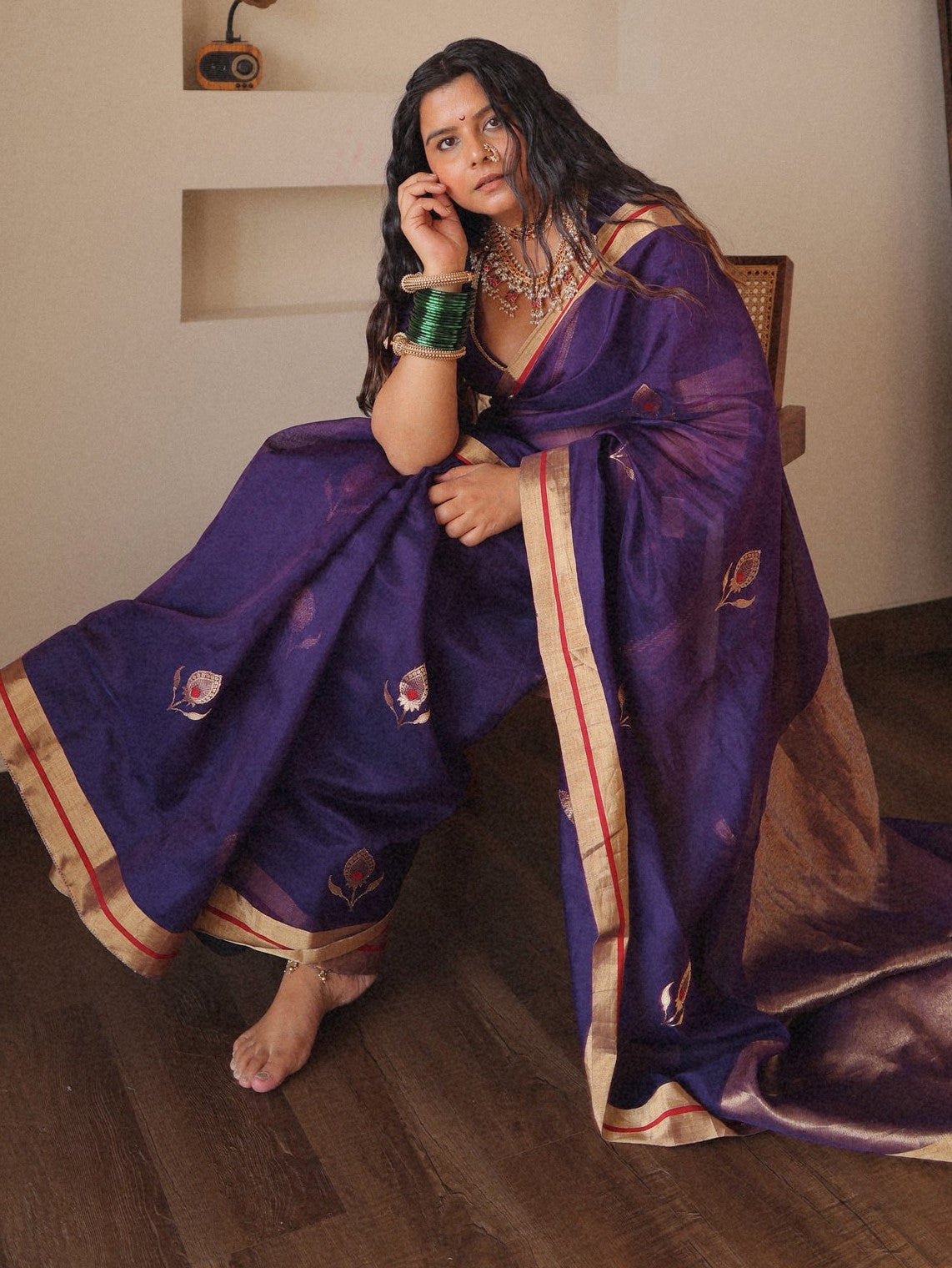 Lassitude Purple Cotton Silk Saree With Scrumptious Blouse Piece