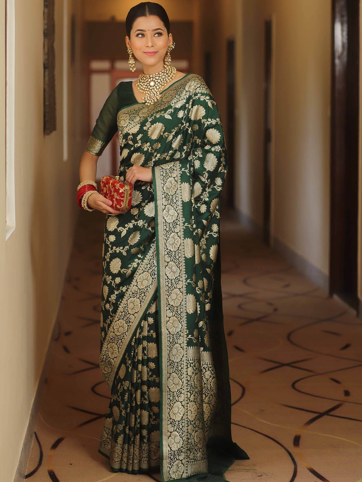 Trendy Dark Green Soft Silk Saree With Desiring Blouse Piece