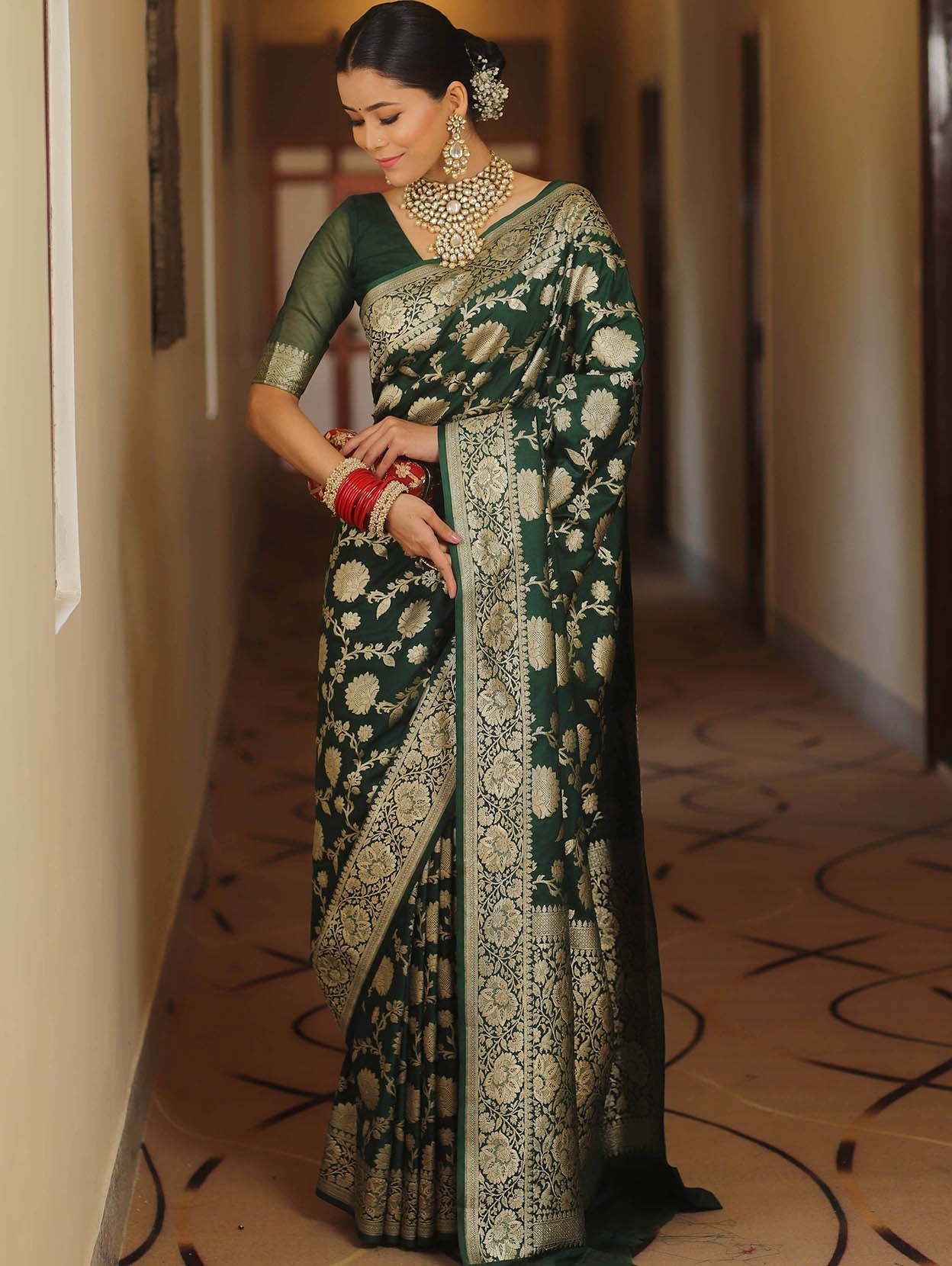 Trendy Dark Green Soft Silk Saree With Desiring Blouse Piece