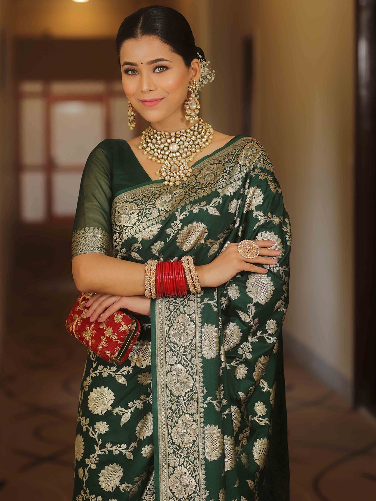 Trendy Dark Green Soft Silk Saree With Desiring Blouse Piece