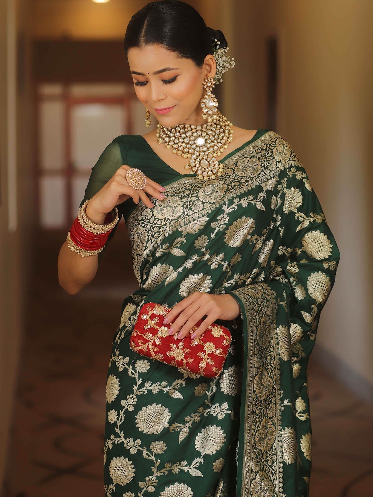 Trendy Dark Green Soft Silk Saree With Desiring Blouse Piece