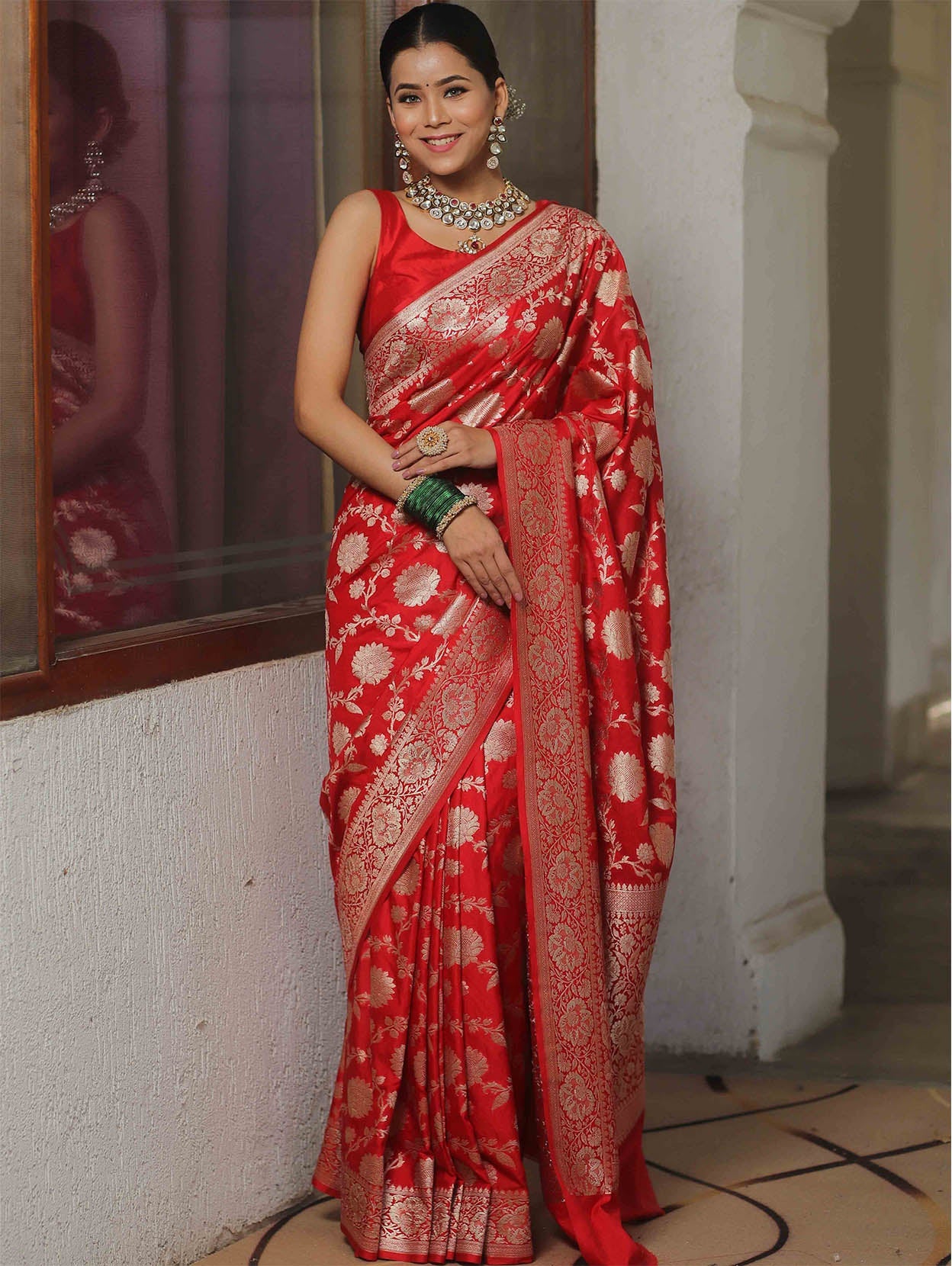 Propinquity Red Soft Silk Saree With Transcendent Blouse Piece