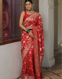 Propinquity Red Soft Silk Saree With Transcendent Blouse Piece