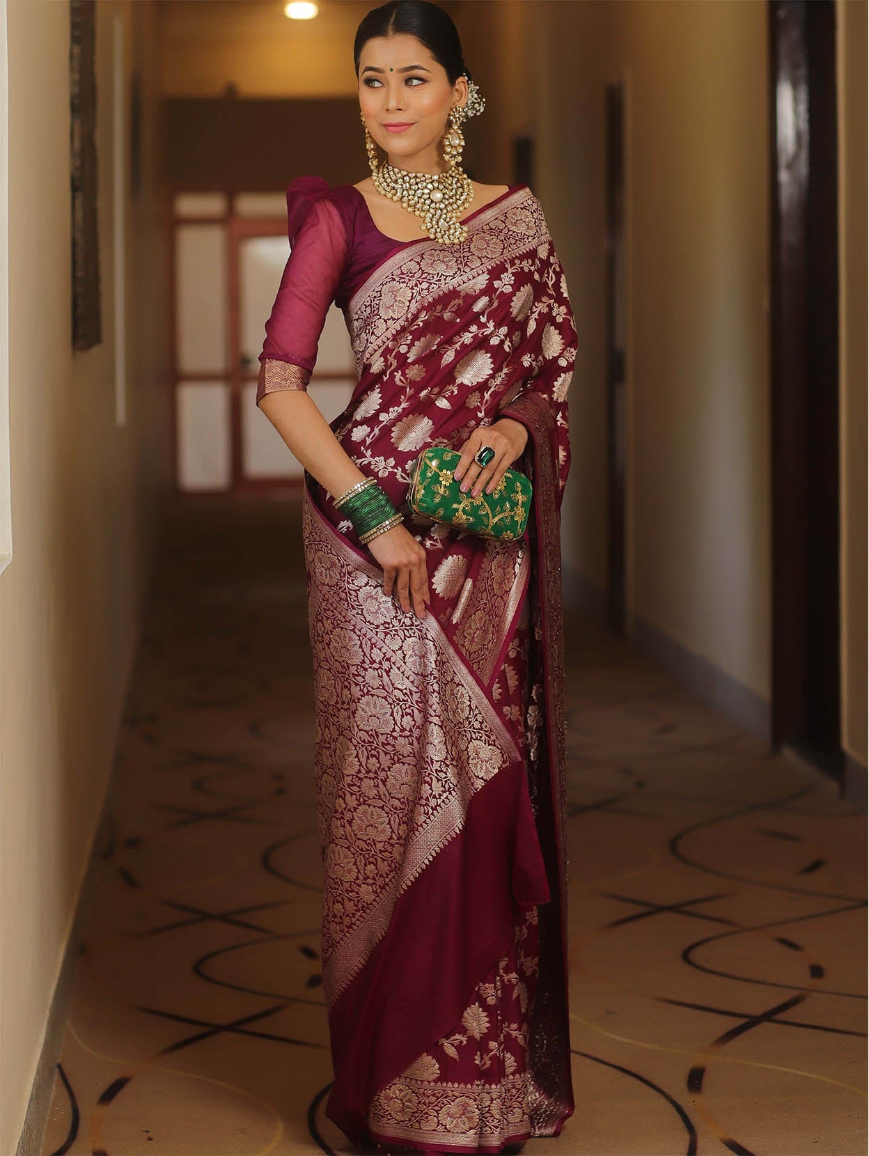 Petrichor Wine Soft Silk Saree With Imaginative Blouse Piece