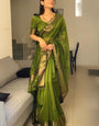 Gossamer Green Cotton Silk Saree With Felicitous Blouse Piece