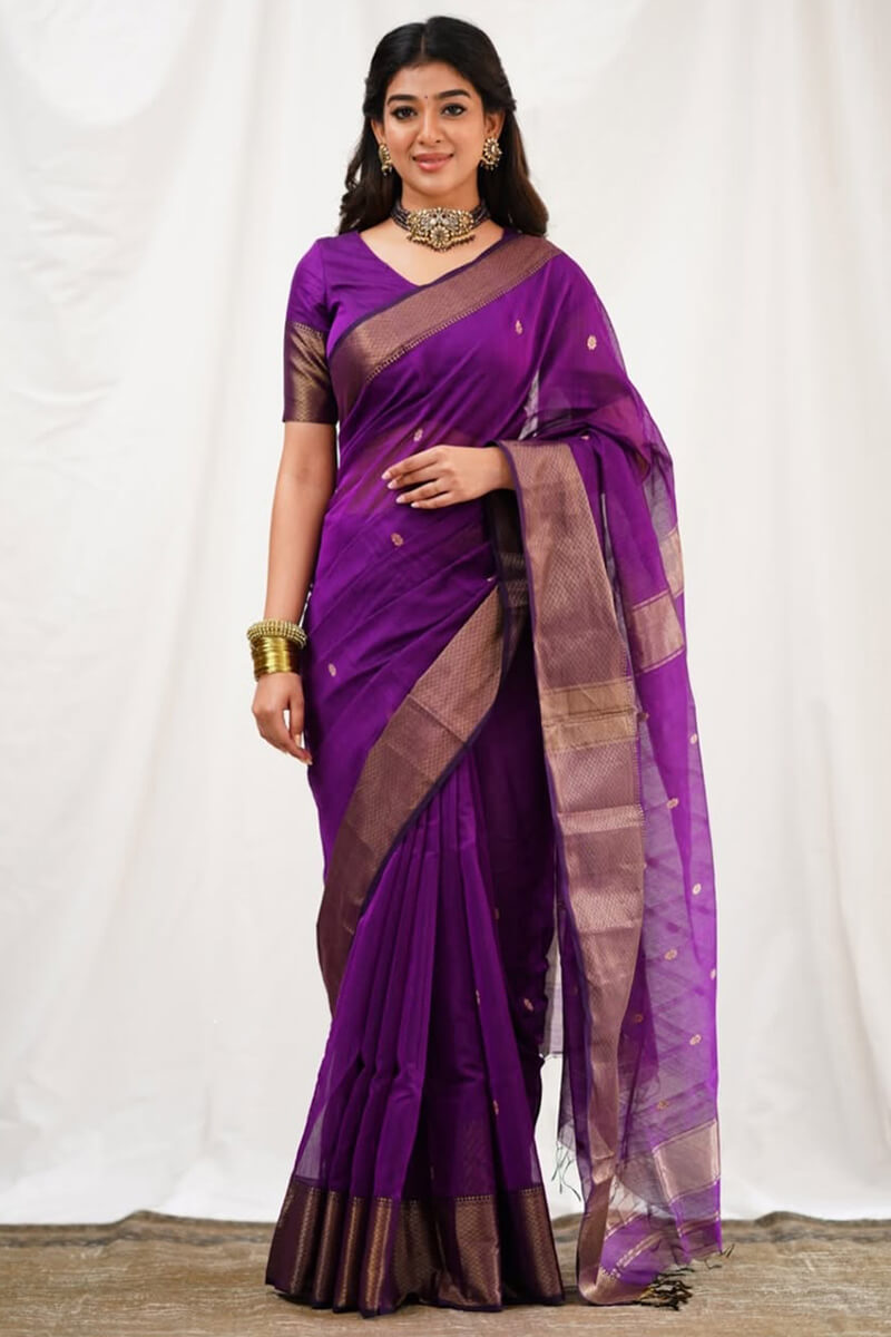 Inimitable Magenta Cotton Silk Saree With Effulgent Blouse Piece