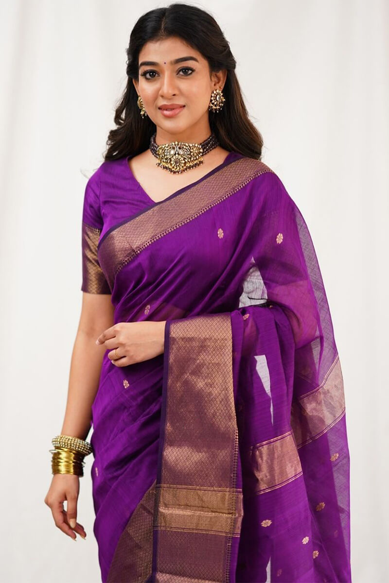 Inimitable Magenta Cotton Silk Saree With Effulgent Blouse Piece