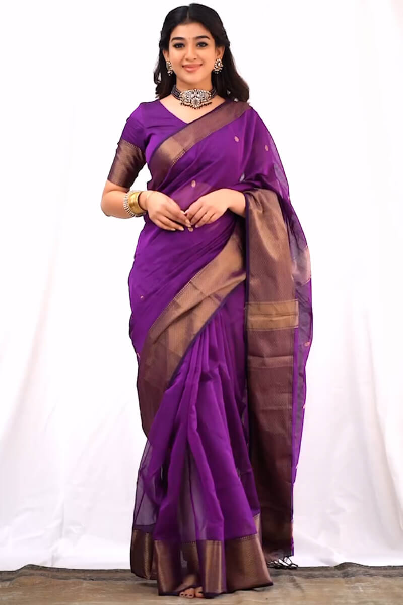 Inimitable Magenta Cotton Silk Saree With Effulgent Blouse Piece