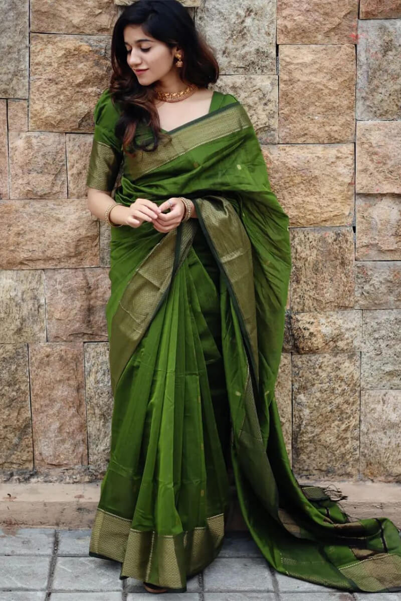 Alluring Purple Green Silk Saree With Vivacious Blouse Piece