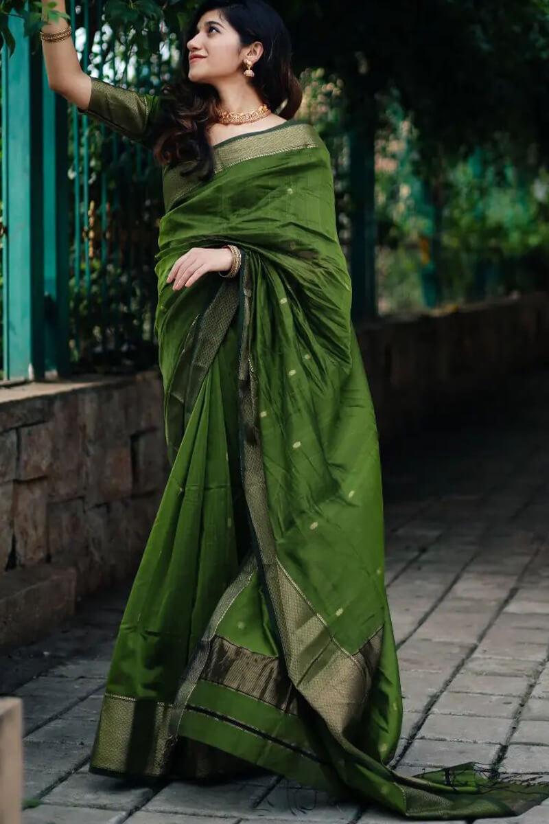 Alluring Purple Green Silk Saree With Vivacious Blouse Piece