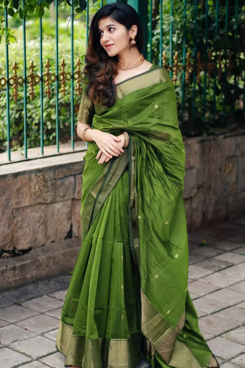 Alluring Purple Green Silk Saree With Vivacious Blouse Piece