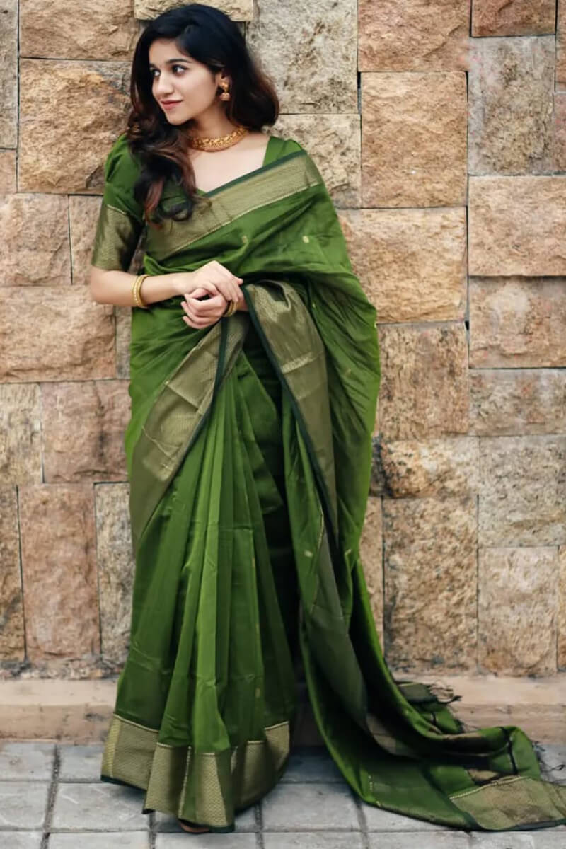 Alluring Purple Green Silk Saree With Vivacious Blouse Piece