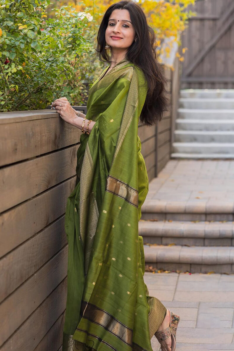 Bucolic Green Cotton Silk Saree With Redolent Blouse Piece