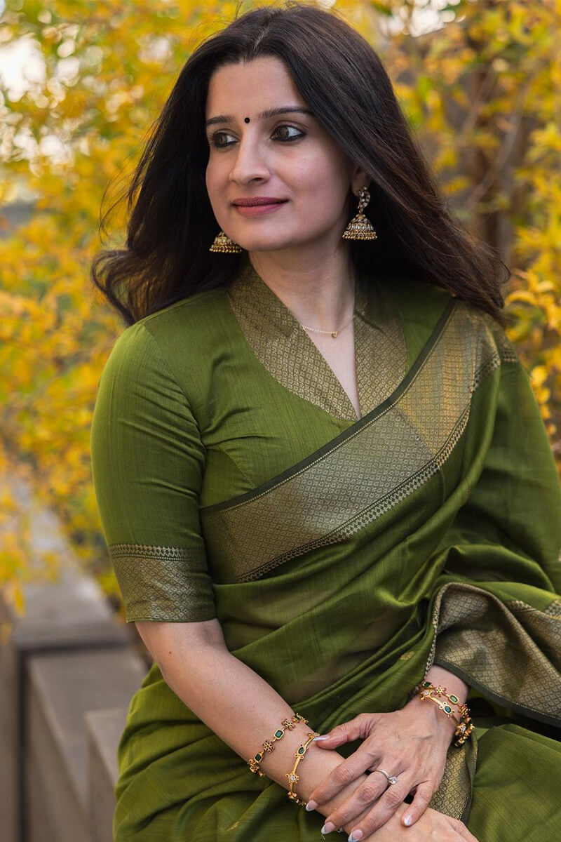 Bucolic Green Cotton Silk Saree With Redolent Blouse Piece