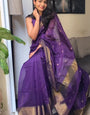 Fugacious Purple Cotton Silk Saree With Amiable Blouse Piece