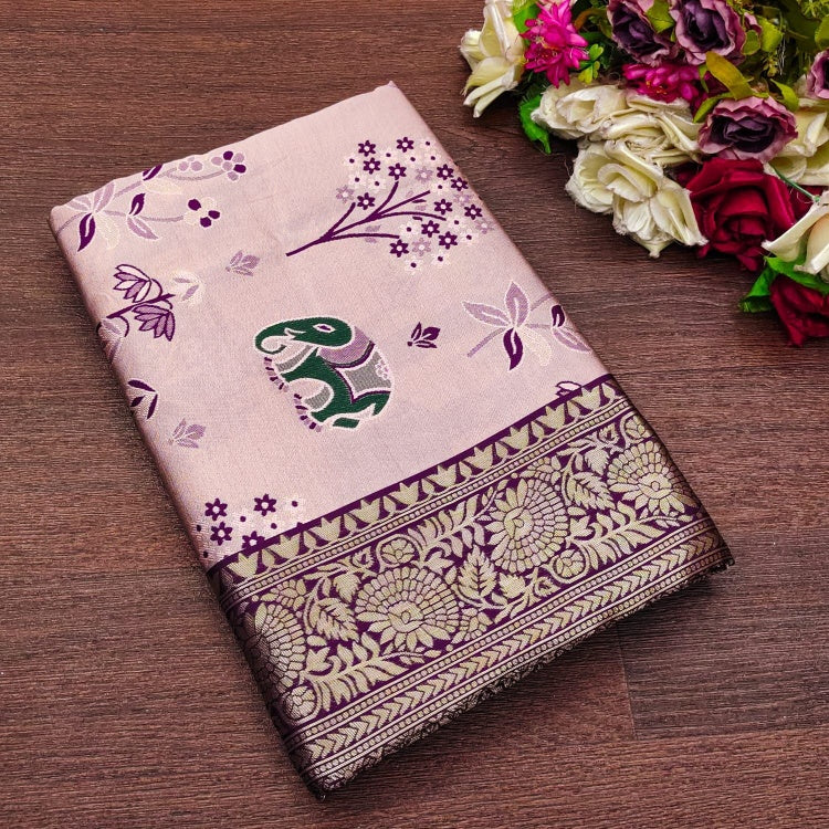 Refreshing Lavender Soft Silk Saree With Adorable Blouse Piece