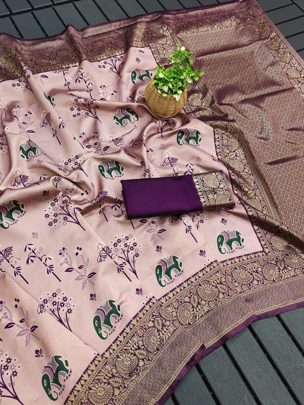 Refreshing Lavender Soft Silk Saree With Adorable Blouse Piece