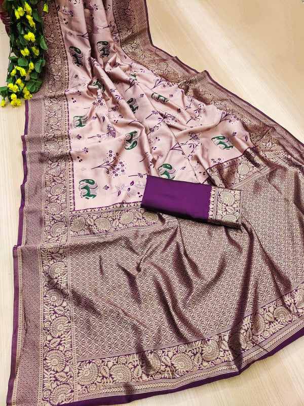 Refreshing Lavender Soft Silk Saree With Adorable Blouse Piece