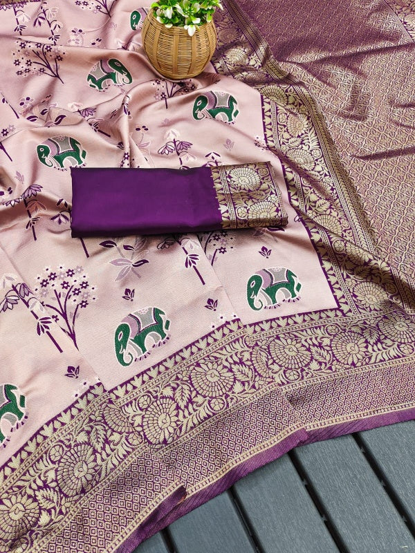 Refreshing Lavender Soft Silk Saree With Adorable Blouse Piece