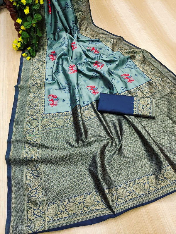 Flaunt Sky Soft Silk Saree With Arresting Blouse Piece