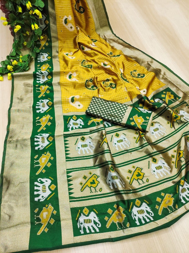 Attractive Mustard Soft Silk Saree With Breathtaking Blouse Piece