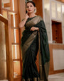 Capricious Dark Green Soft Silk Saree With Pretty Blouse Piece