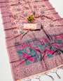 Excellent Peach Pashmina Saree With Fairytale Blouse Piece