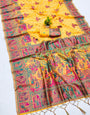 Blooming Yellow Pashmina Saree With Charming Blouse Piece