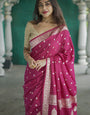 Breathtaking Dark Pink Linen Silk Saree With Ravishing Blouse Piece
