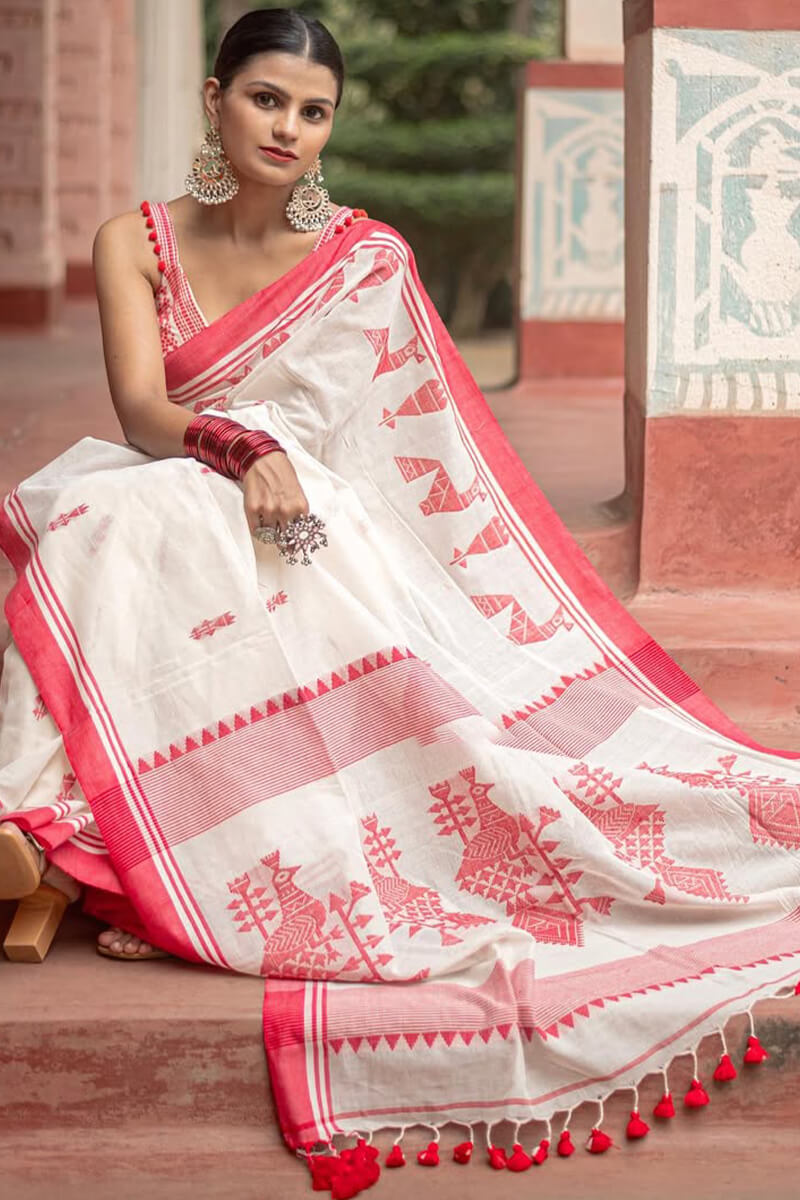 Transcendent Off White Cotton Silk Saree With Felicitous Blouse Piece