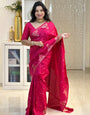 Capricious Dark Pink Soft Silk Saree With Verdant Blouse Piece