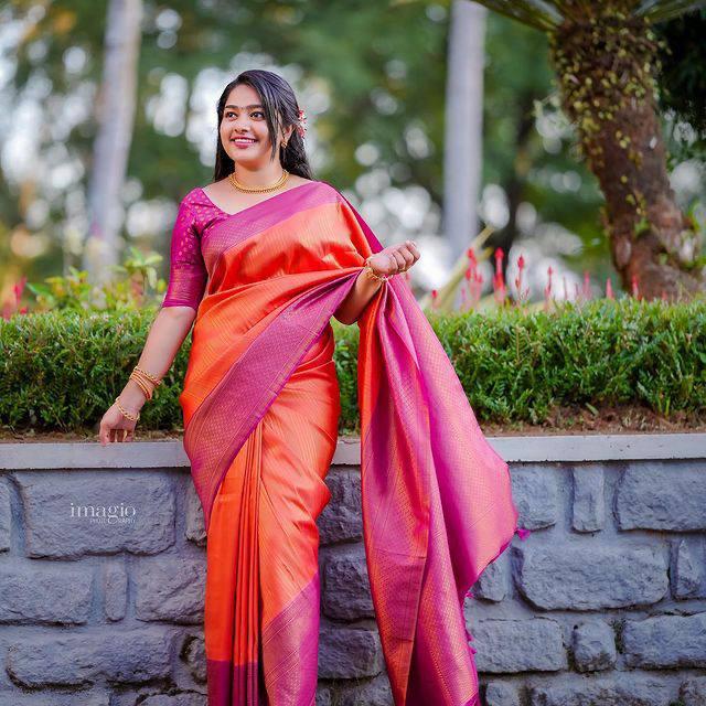 Brood Orange Soft Silk Saree With Conflate Blouse Piece