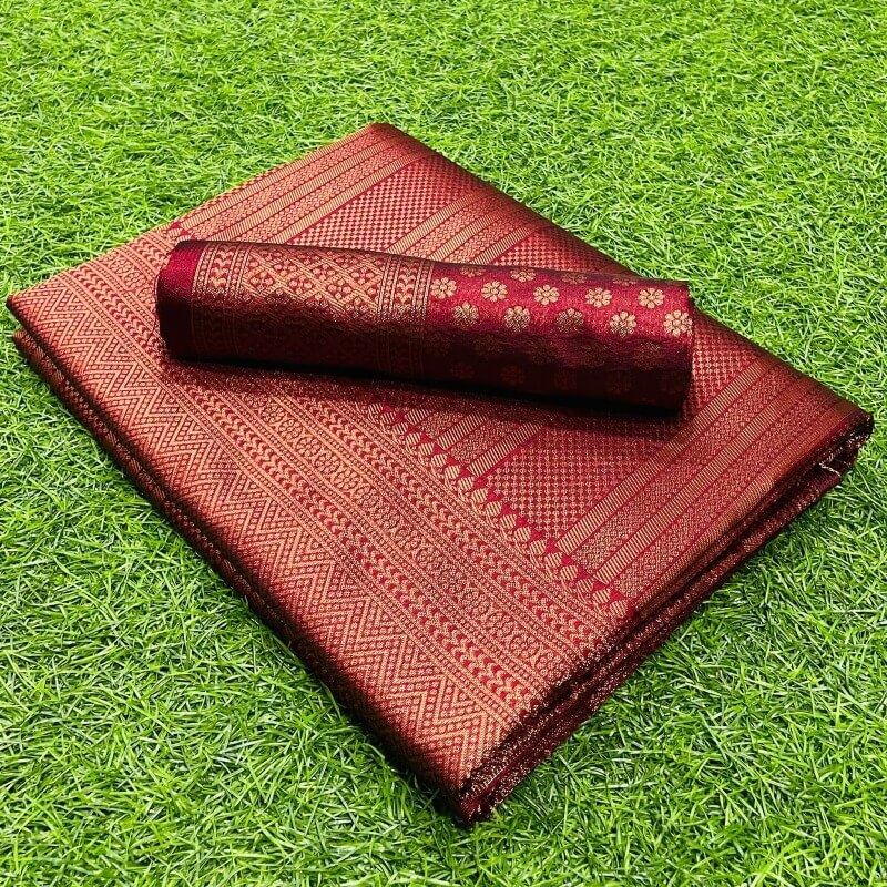 Denouement Wine Soft Silk Saree With Confounding Blouse Piece